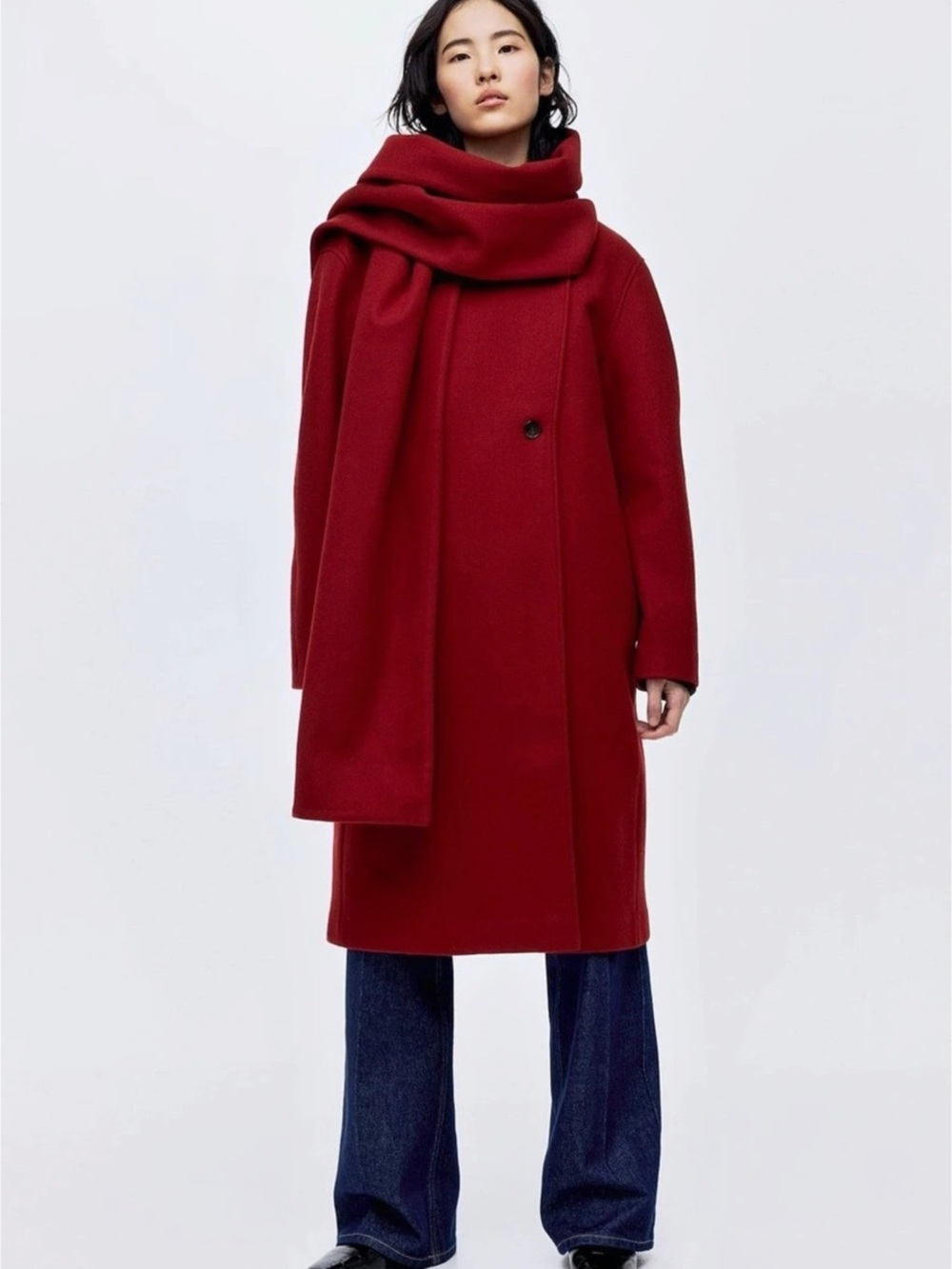 H&M Scarf Detail Coat in Red Size large NWOT
